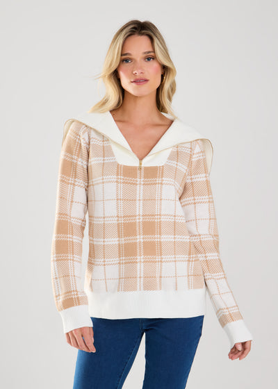 Plaid Half Zip Sweater French Dressing Jeans