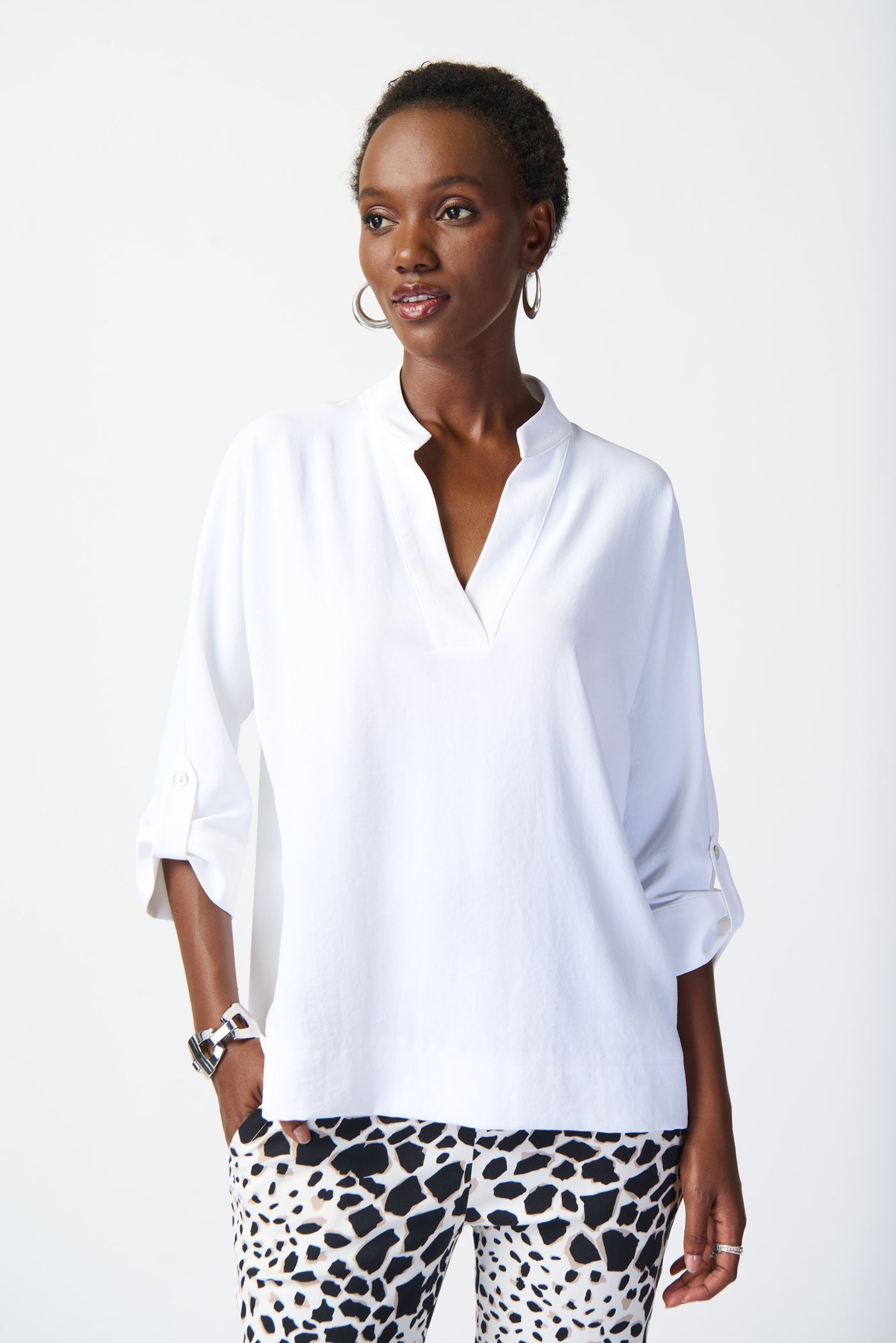 Woven Boxy Top with Dolman Sleeves Joseph Ribkoff
