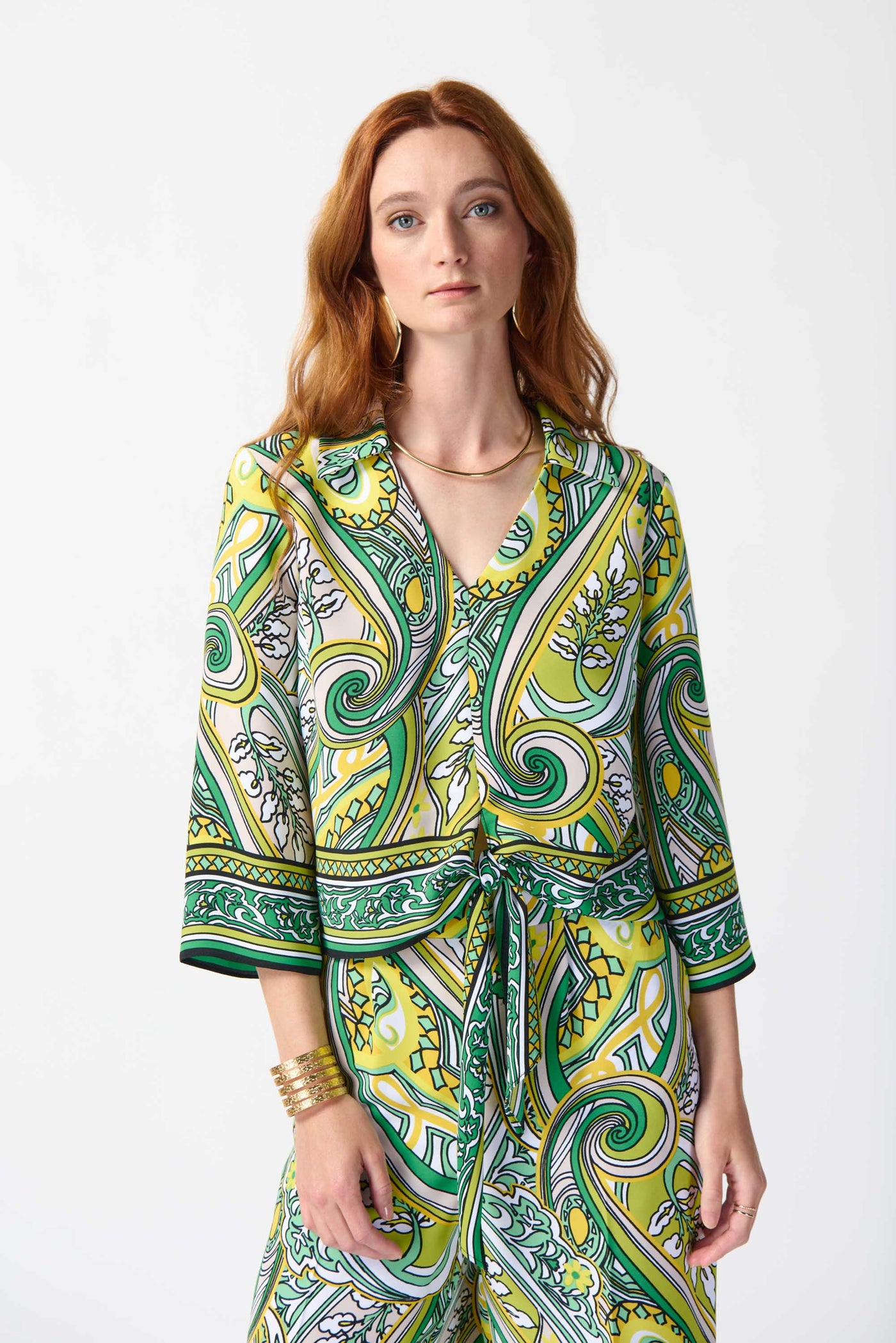 Woven Paisley Print Front Tie Top Joseph Ribkoff