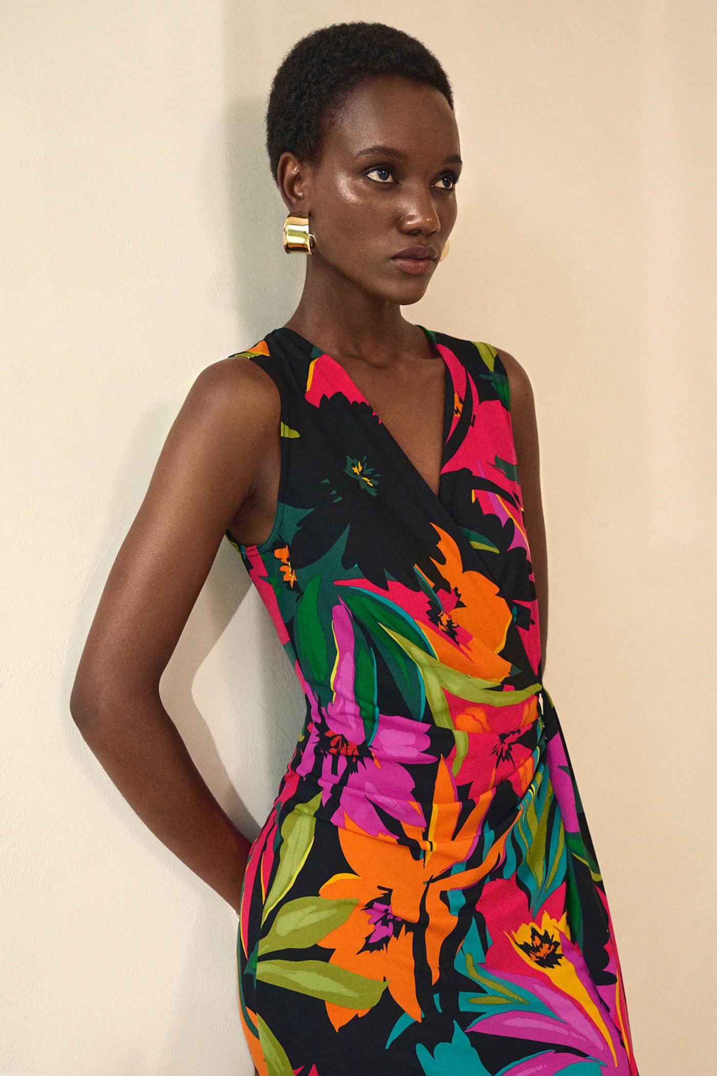 Silky Knit Tropical Print Wrap Dress Joseph Ribkoff