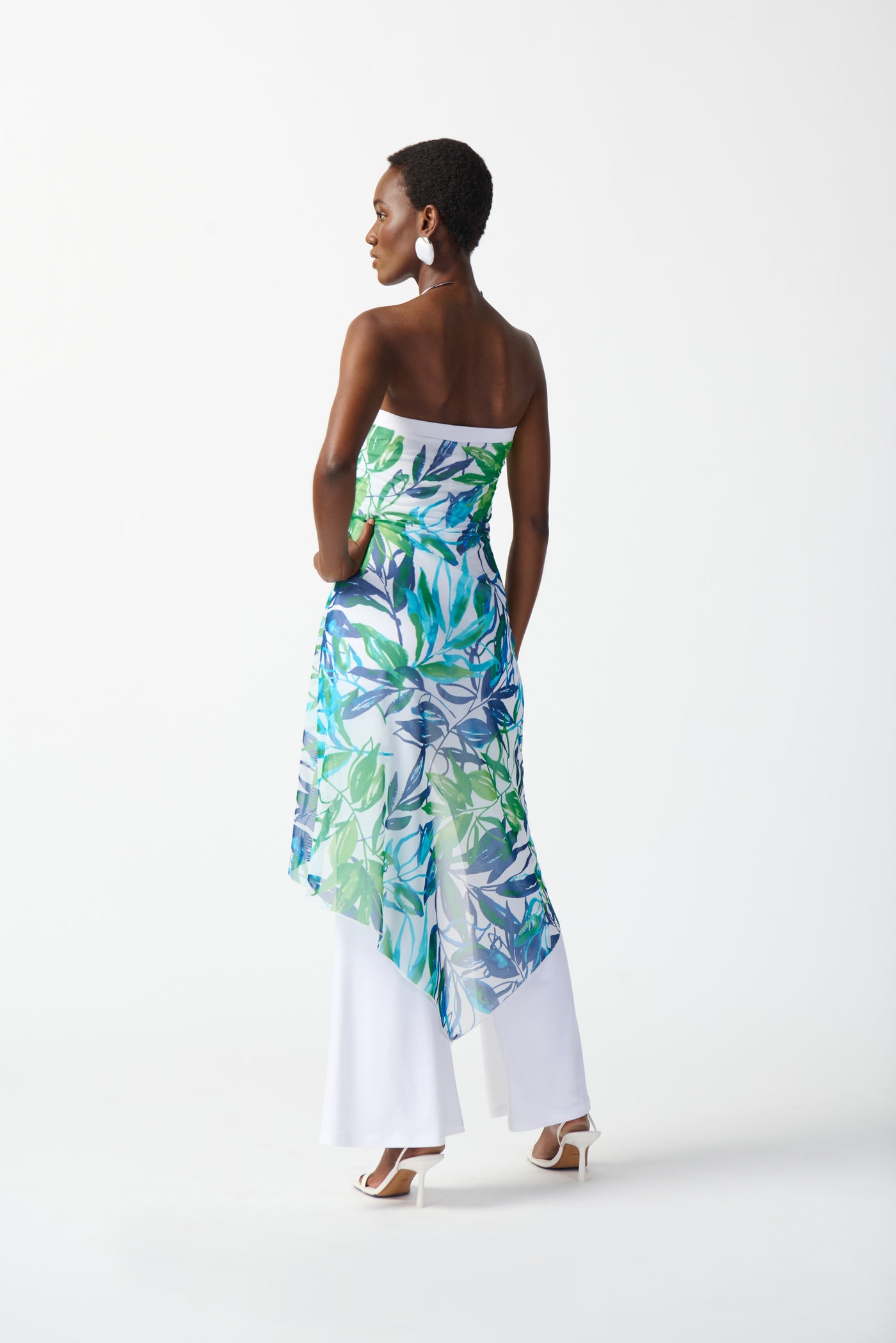 Joseph Ribkoff Mesh And Silky Knit Tropical Print Jumpsuit