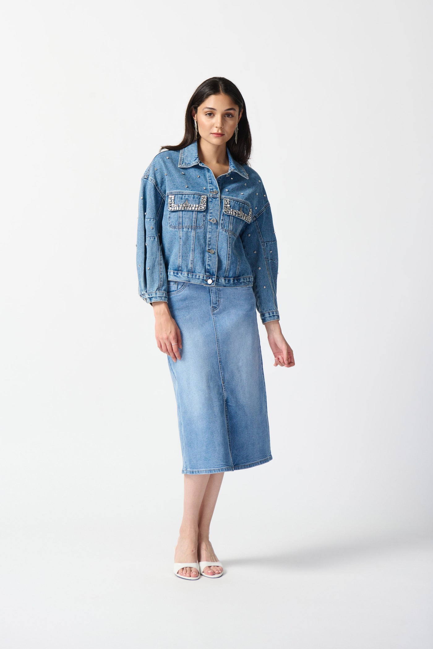 Embellished Denim Boxy Jacket Joseph Ribkoff