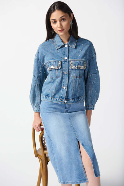 Embellished Denim Boxy Jacket Joseph Ribkoff