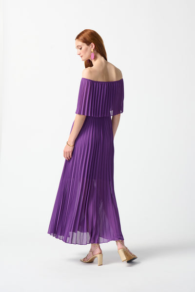 Joseph Ribkoff Chiffon Off-The-Shoulder Pleated Dress 