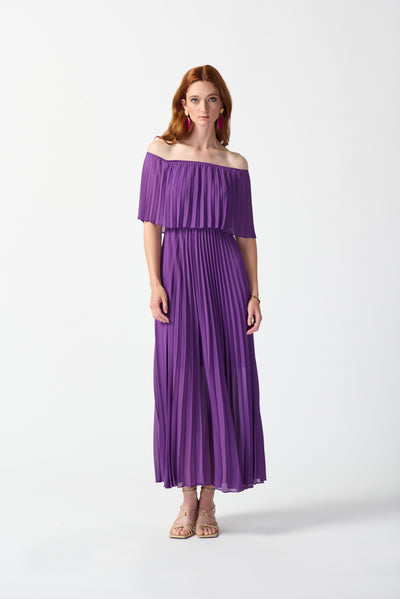 Joseph Ribkoff Chiffon Off-The-Shoulder Pleated Dress 