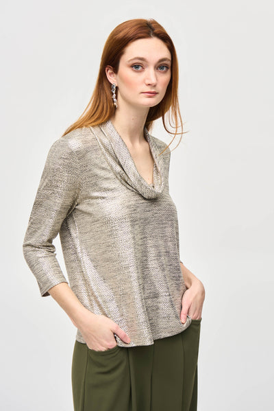 Foiled Knit Cowl Collar Top Joseph Ribkoff