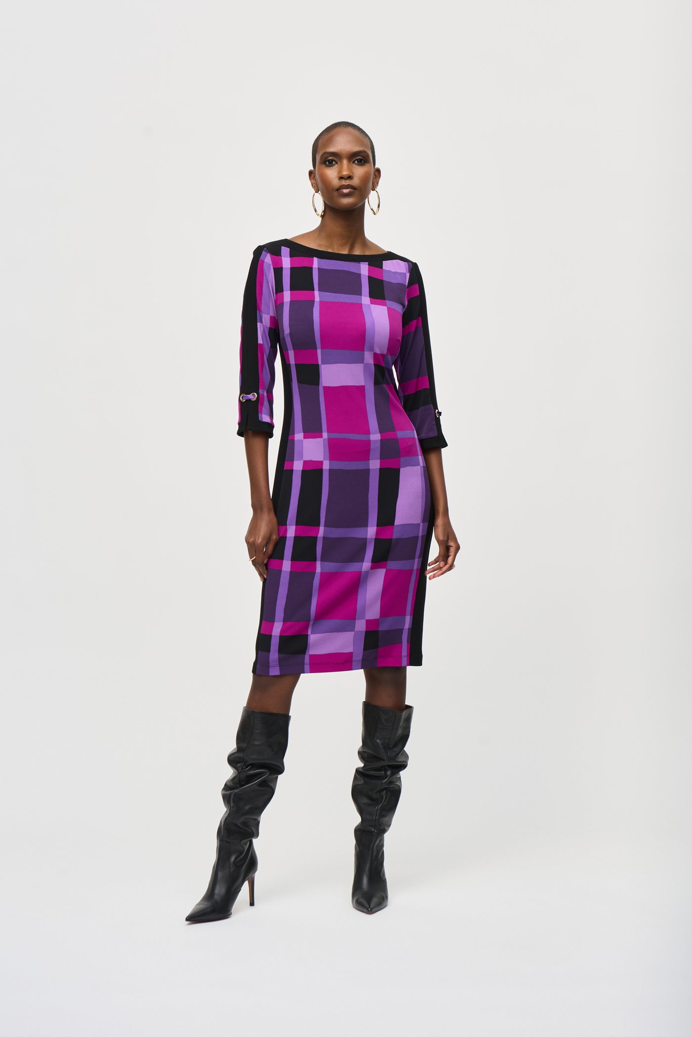 Silky Knit Plaid Print Sheath Dress Joseph Ribkoff