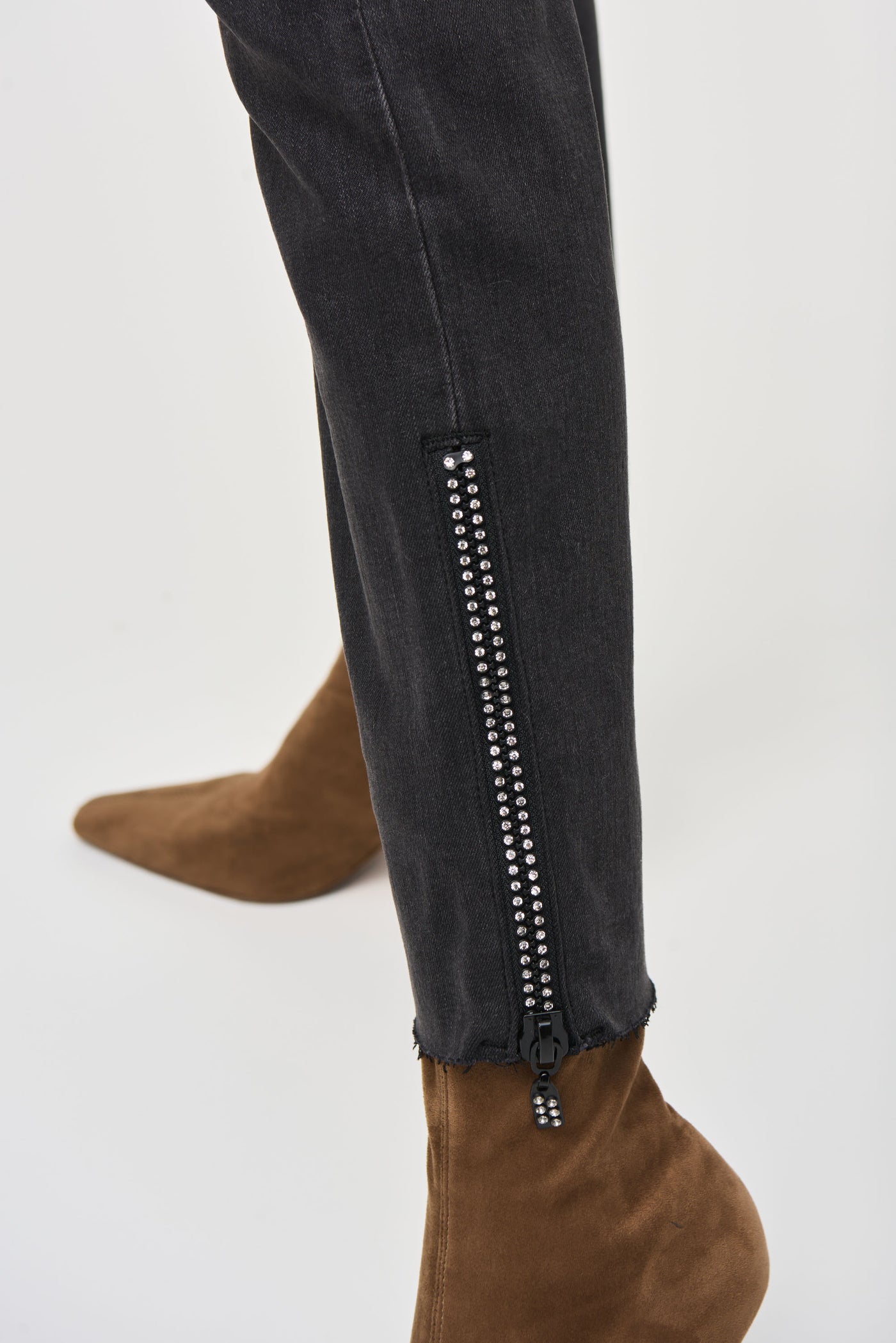 Denim Pants With Rhinestones and Mesh Detail Joseph Ribkoff