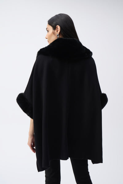 Brushed Jacquard and Faux Fur Cape Joseph Ribkoff