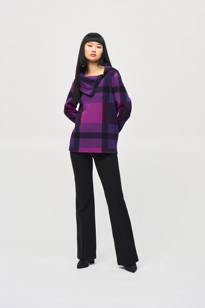 Plaid Jacquard Cowl Neck Sweater Joseph Ribkoff