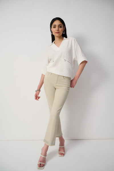 Denim Straight Pants With Frayed Hem Joseph Ribkoff