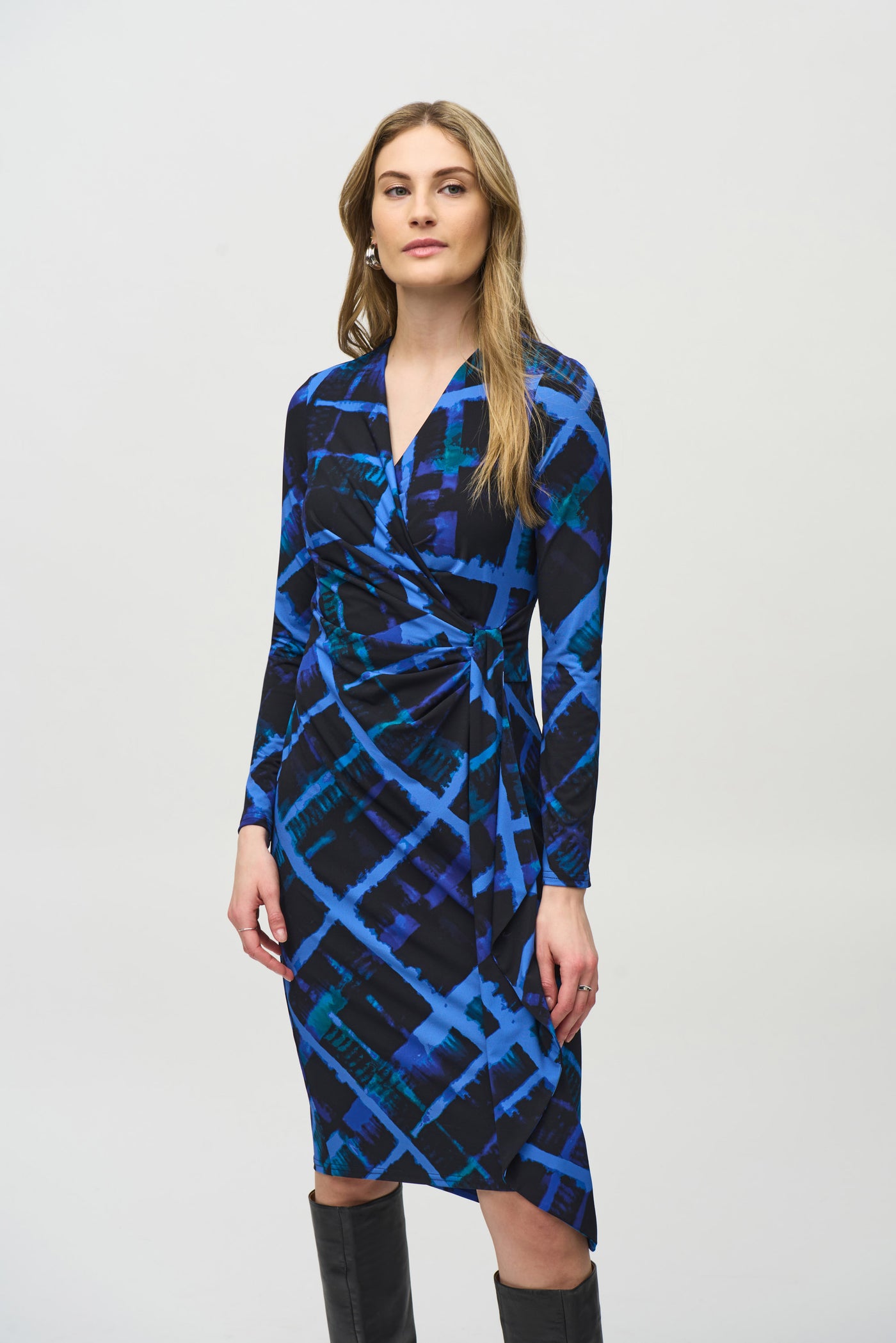 Silky Knit Abstract Print Wrap Dress Joseph Ribkoff