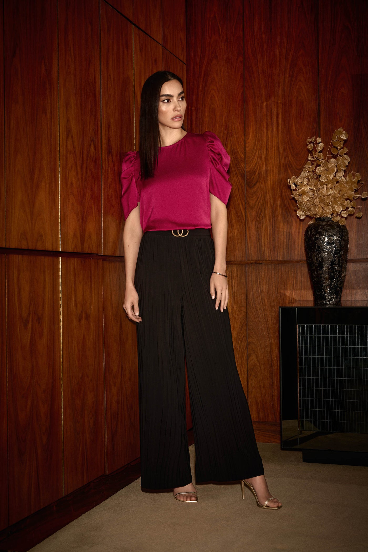 Pleated Silky Knit Wide-Leg Pants Joseph Ribkoff