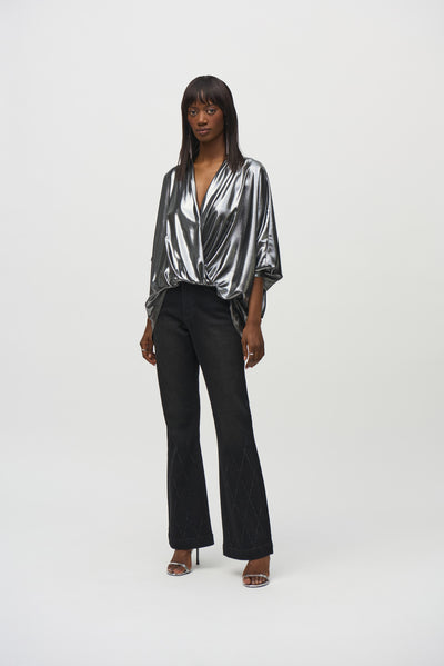 Metallic Foiled Chiffon Wrap Top Joseph Ribkoff