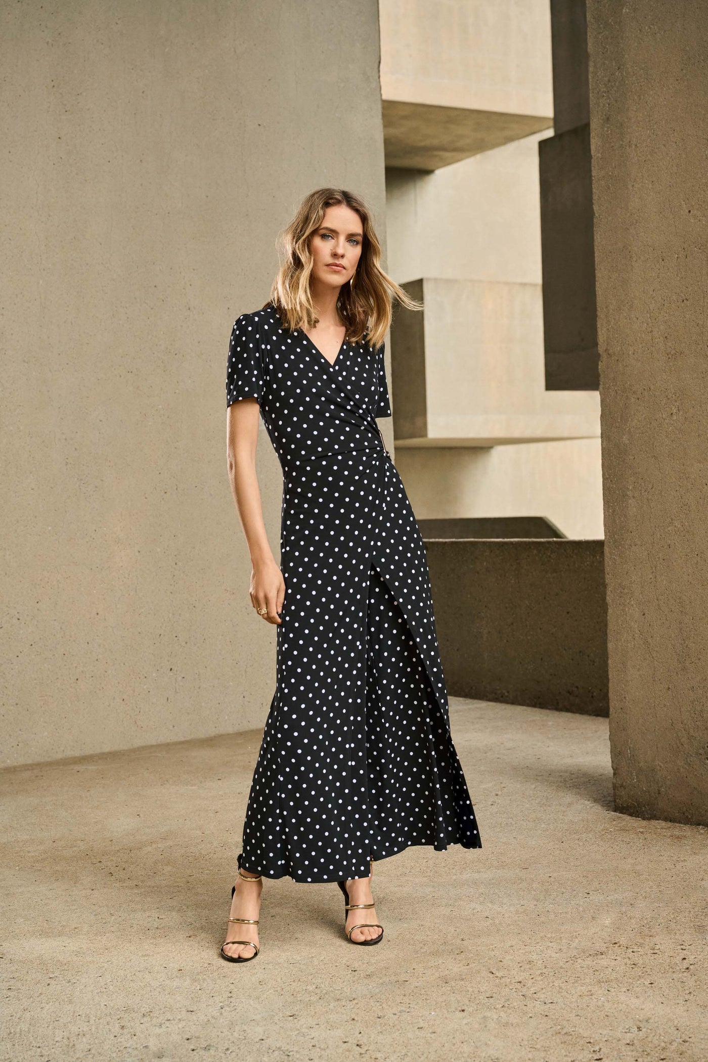 Silky Knit Dot Print Wrap Culotte Jumpsuit Joseph Ribkoff