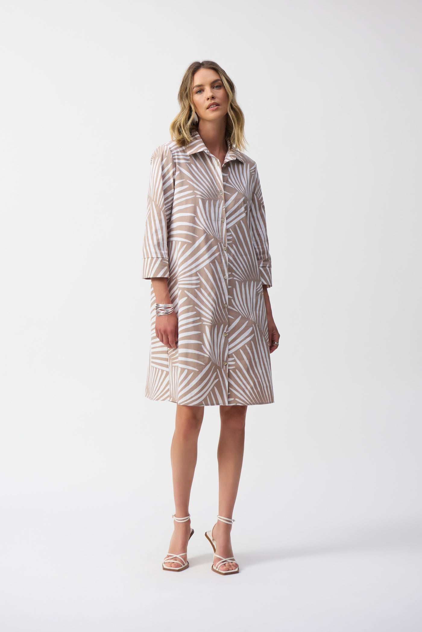 Stretch Poplin Tropical Print Shirt Dress Joseph Ribkoff