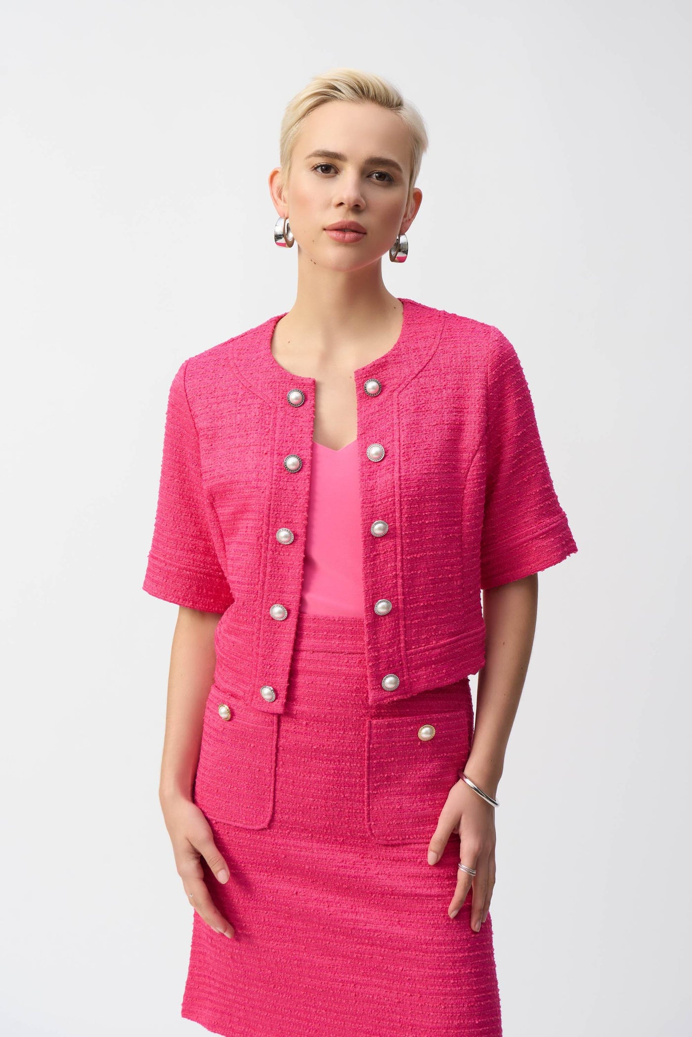 Bouclé Cropped Jacket With Decorative Buttons Joseph Ribkoff