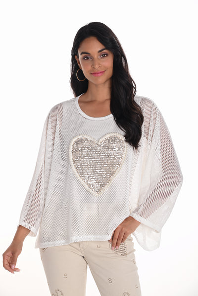 Sequin Heart Mesh Top Frank Lyman