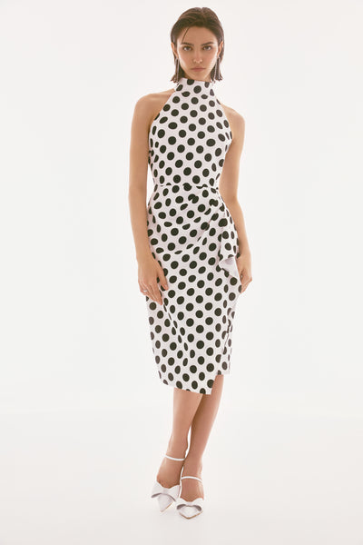 Signature Lux Twill Polka Dot Print Halter Dress Joseph Ribkoff