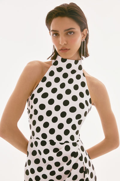 Signature Lux Twill Polka Dot Print Halter Dress Joseph Ribkoff