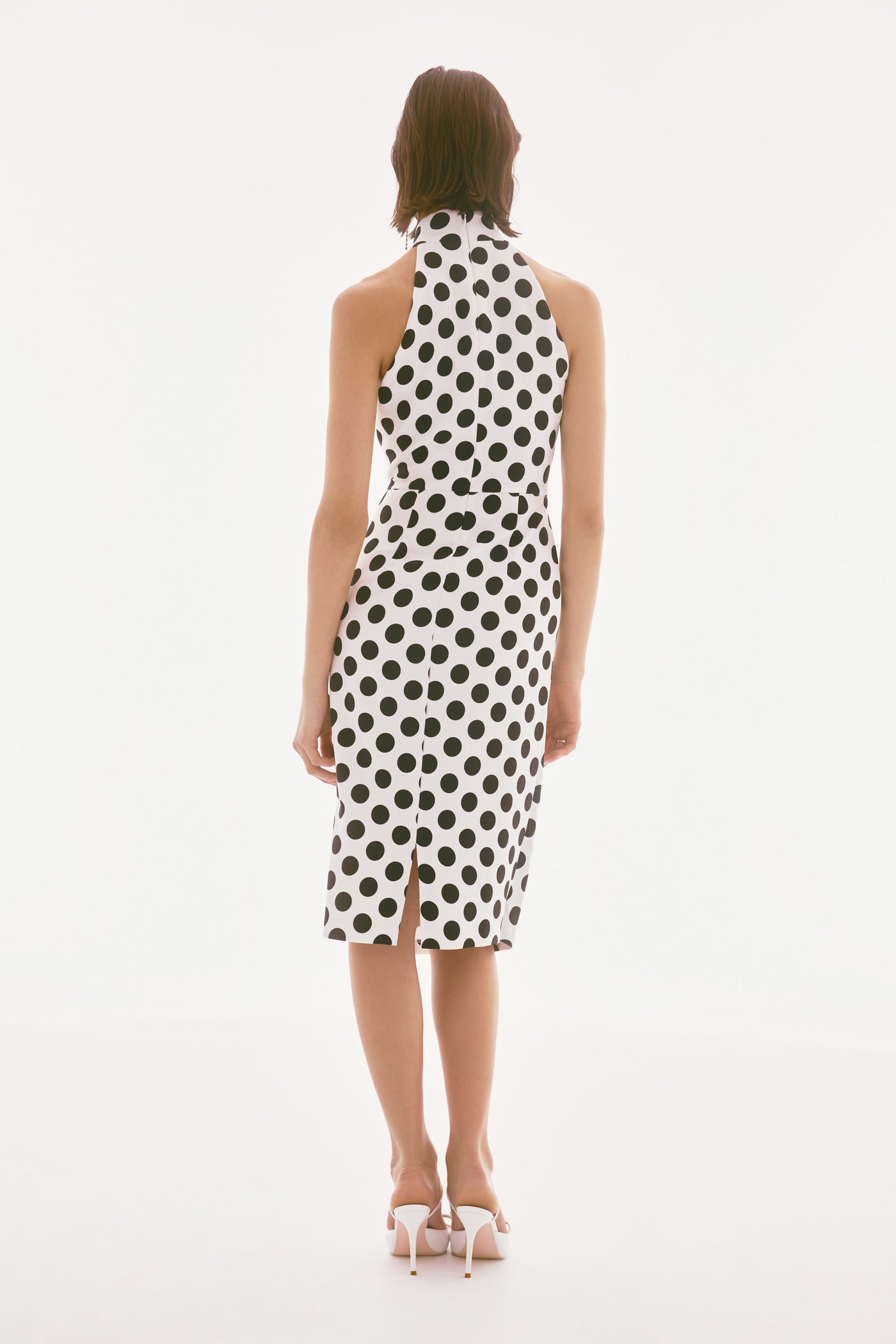 Signature Lux Twill Polka Dot Print Halter Dress Joseph Ribkoff
