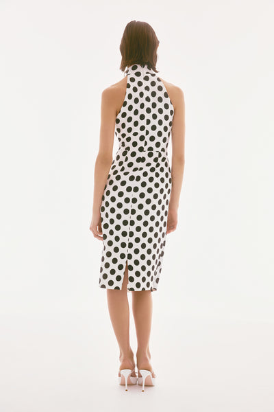 Signature Lux Twill Polka Dot Print Halter Dress Joseph Ribkoff