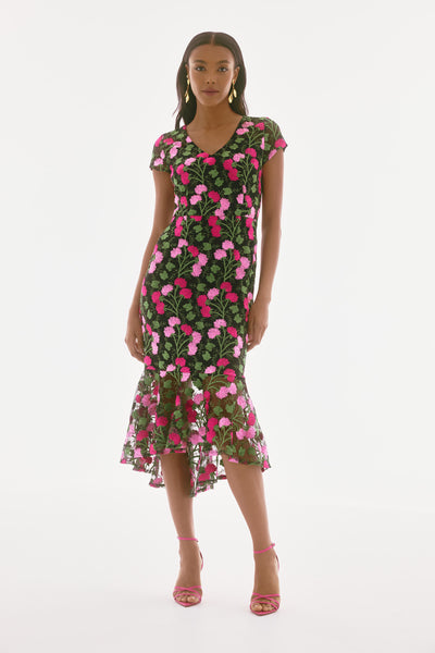 Signature Novelty Floral Embroidered Flounce Dress Joseph Ribkoff