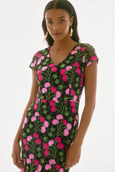 Signature Novelty Floral Embroidered Flounce Dress Joseph Ribkoff