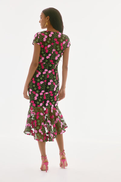 Signature Novelty Floral Embroidered Flounce Dress Joseph Ribkoff