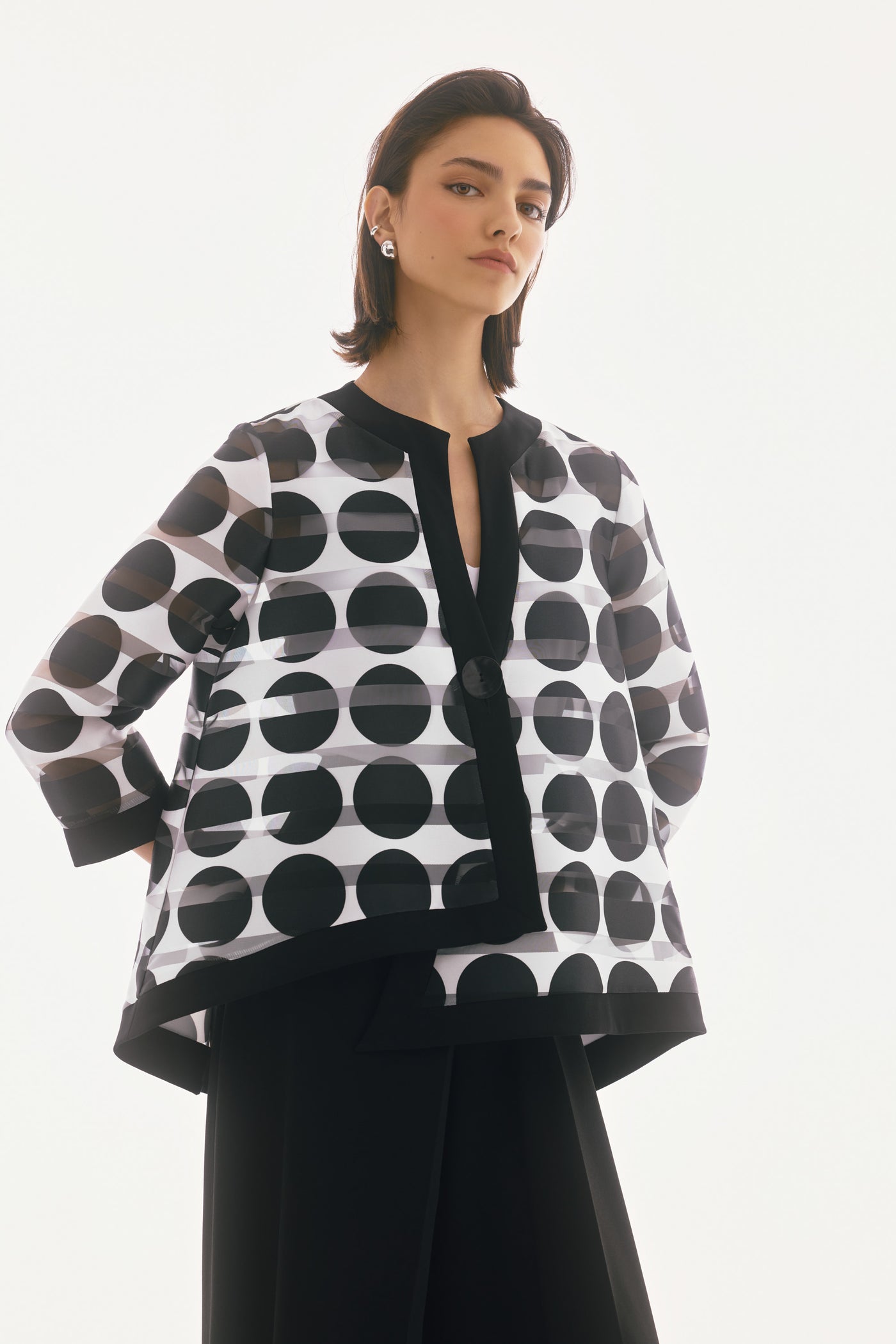 Signature Shadow Stripe Dot Print Swing Jacket Joseph Ribkoff