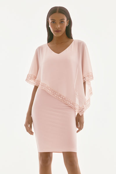 Signature Silky Knit and Chiffon Poncho Sheath Dress Joseph Ribkoff