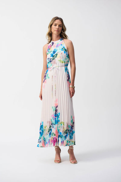 Pleated Satin Floral Print Maxi Dress - Dream Pants