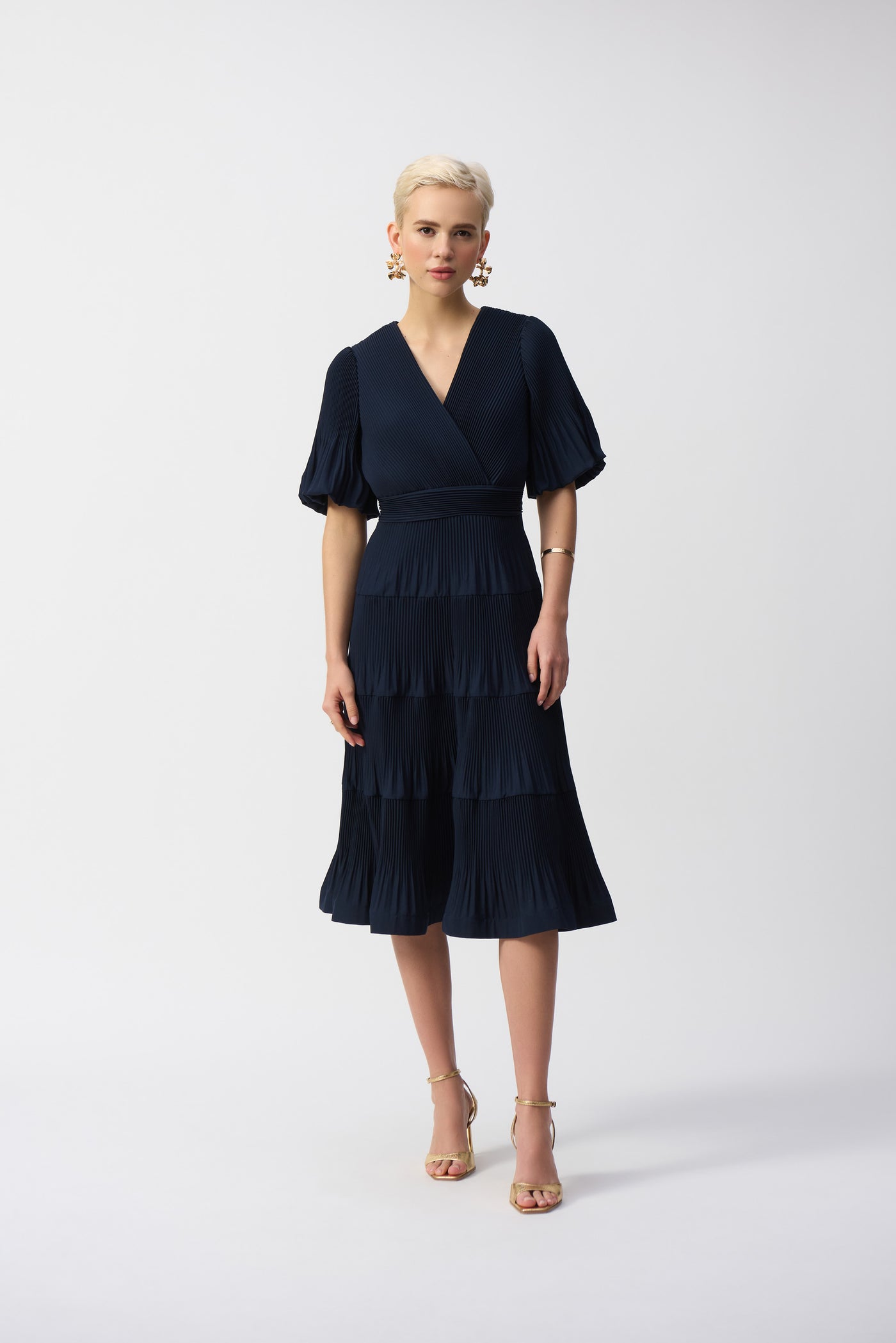 Pleated Woven Fit And Flare Dress Joseph Ribkoff