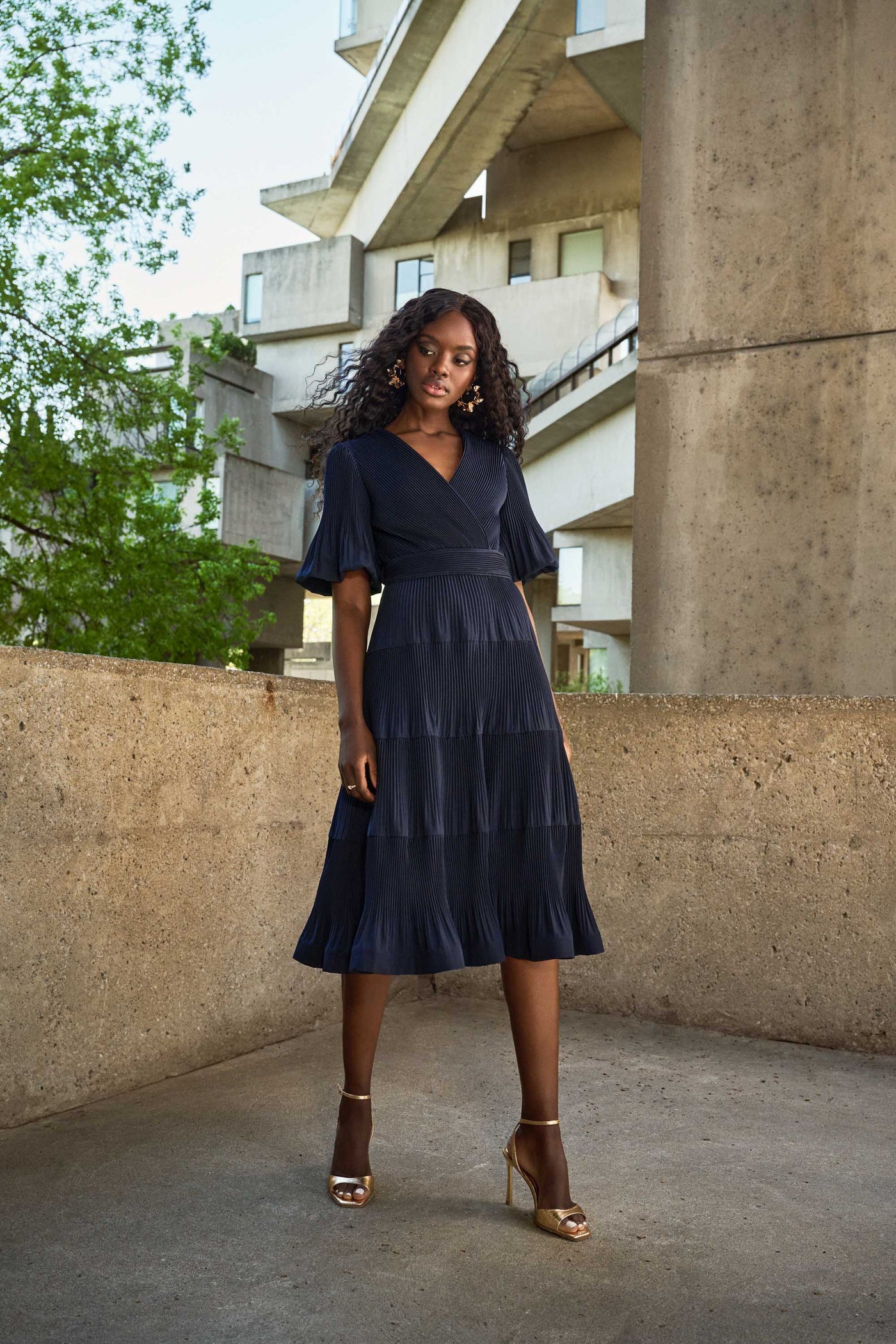 Pleated Woven Fit And Flare Dress Joseph Ribkoff