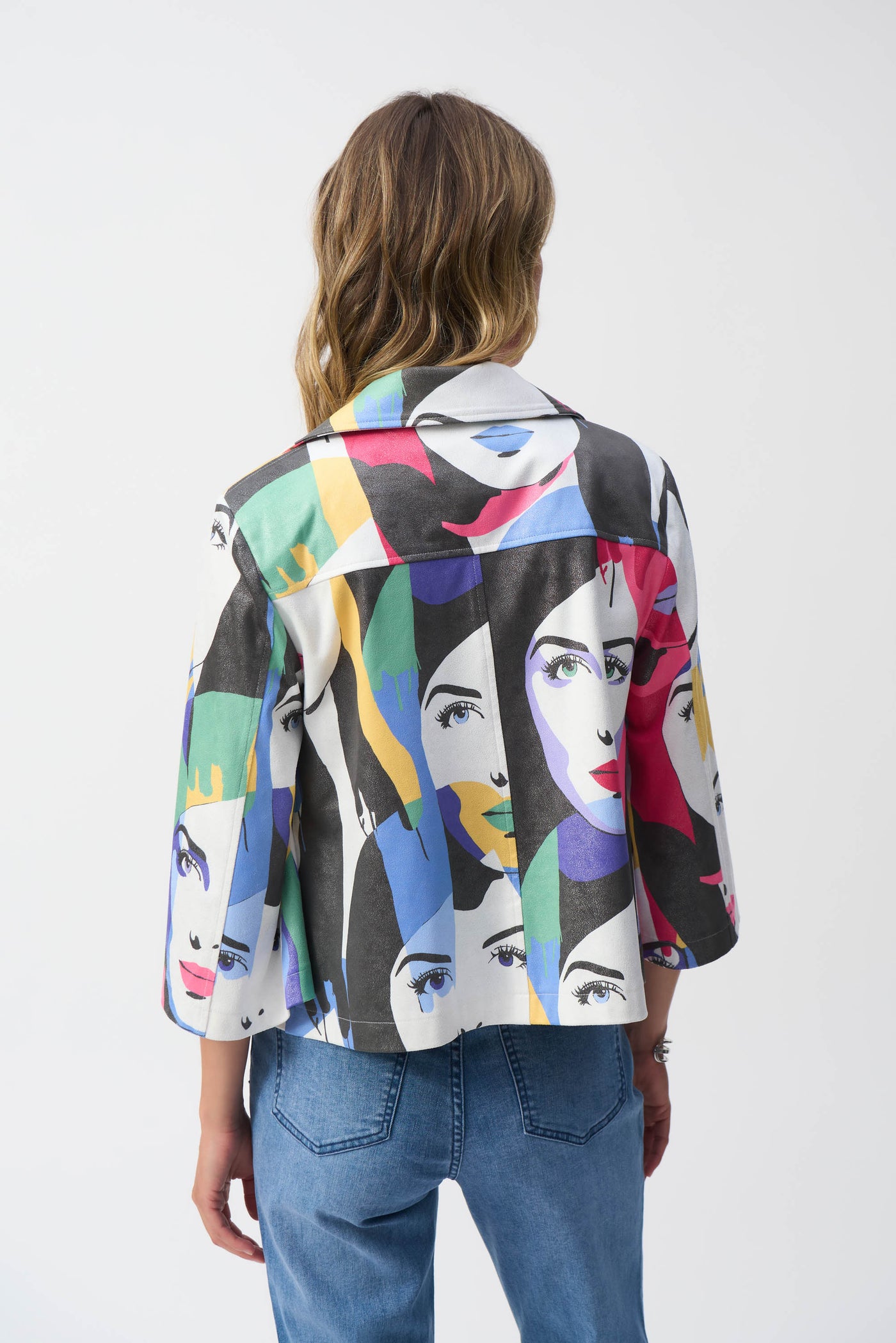 Faux Suede Face Print Trapeze Jacket Joseph Ribkoff