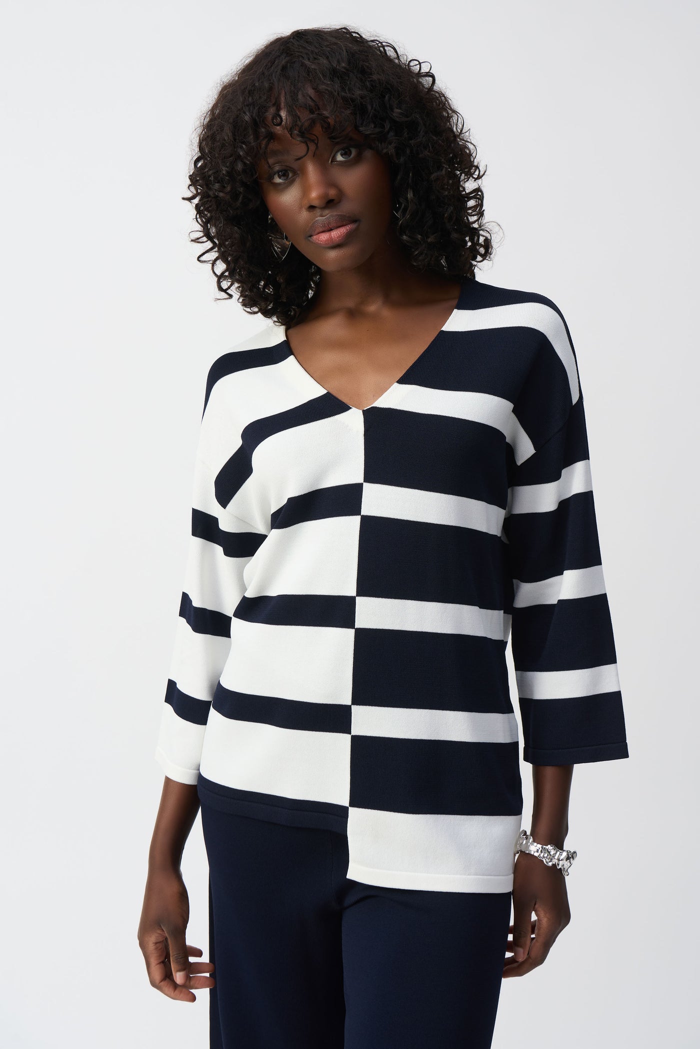 Striped Sweater Knit V-Neck Pullover Joseph Ribkoff