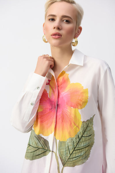 Embroidered Flower Cotton Shirt Joseph Ribkoff