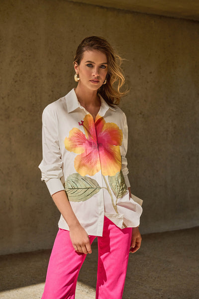 Embroidered Flower Cotton Shirt Joseph Ribkoff