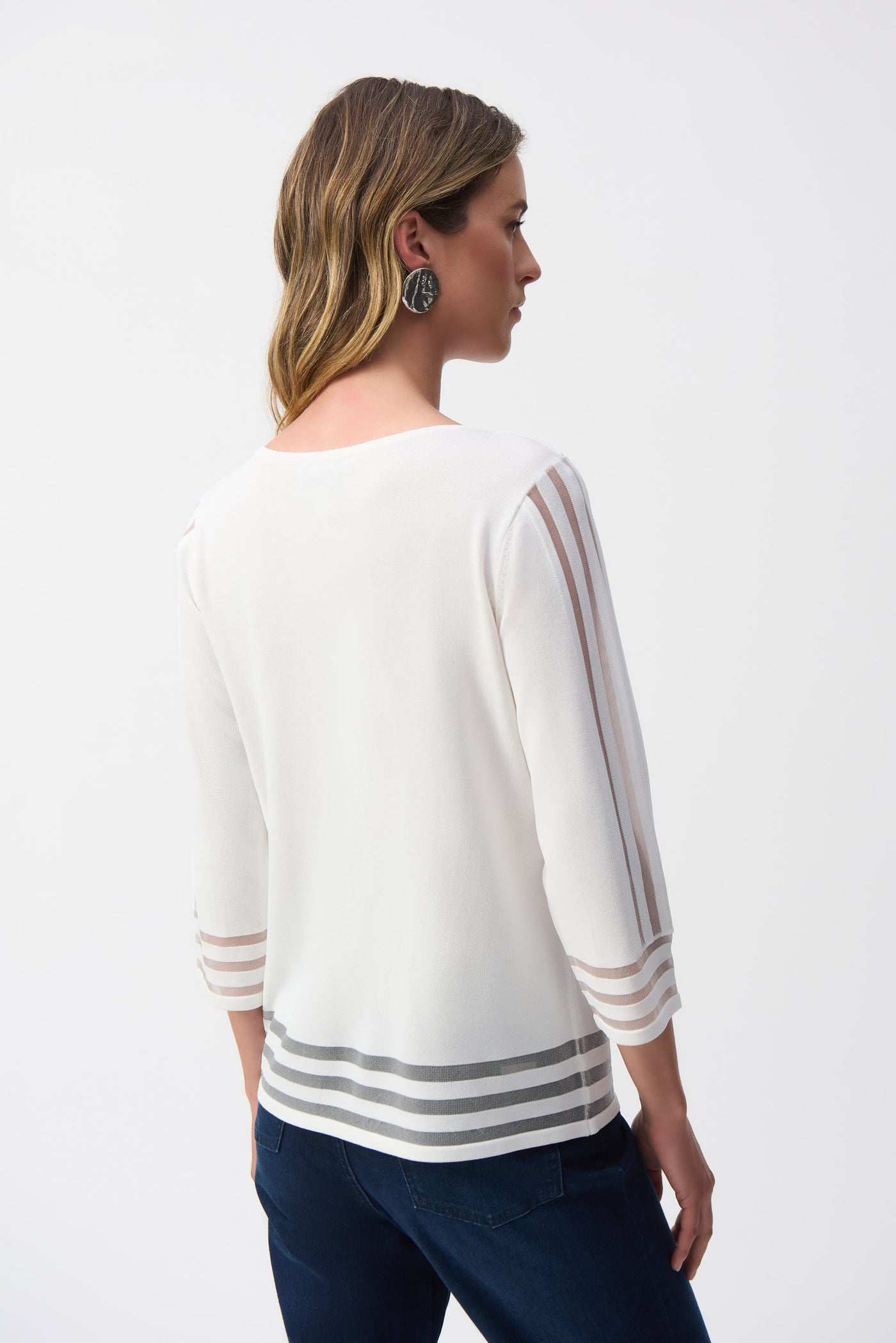 Sweater Knit Pullover with Mesh Stripe Detail Joseph Ribkoff