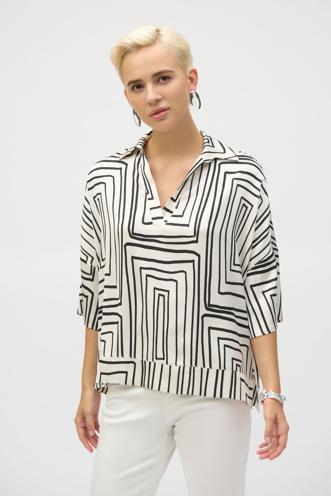 Satin Geometric Print Boxy Top Joseph Ribkoff