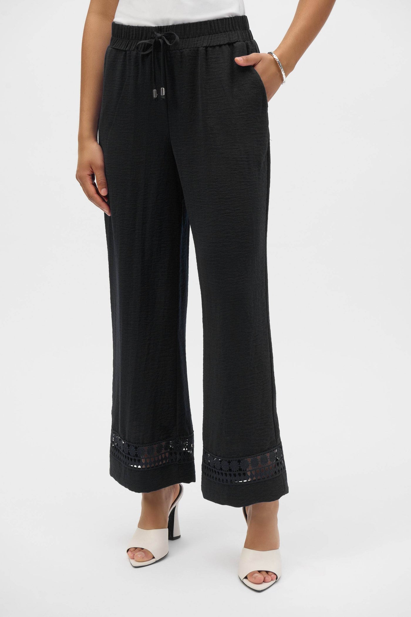 Gauze Wide-Leg Pants With Guipure Trim Joseph Ribkoff