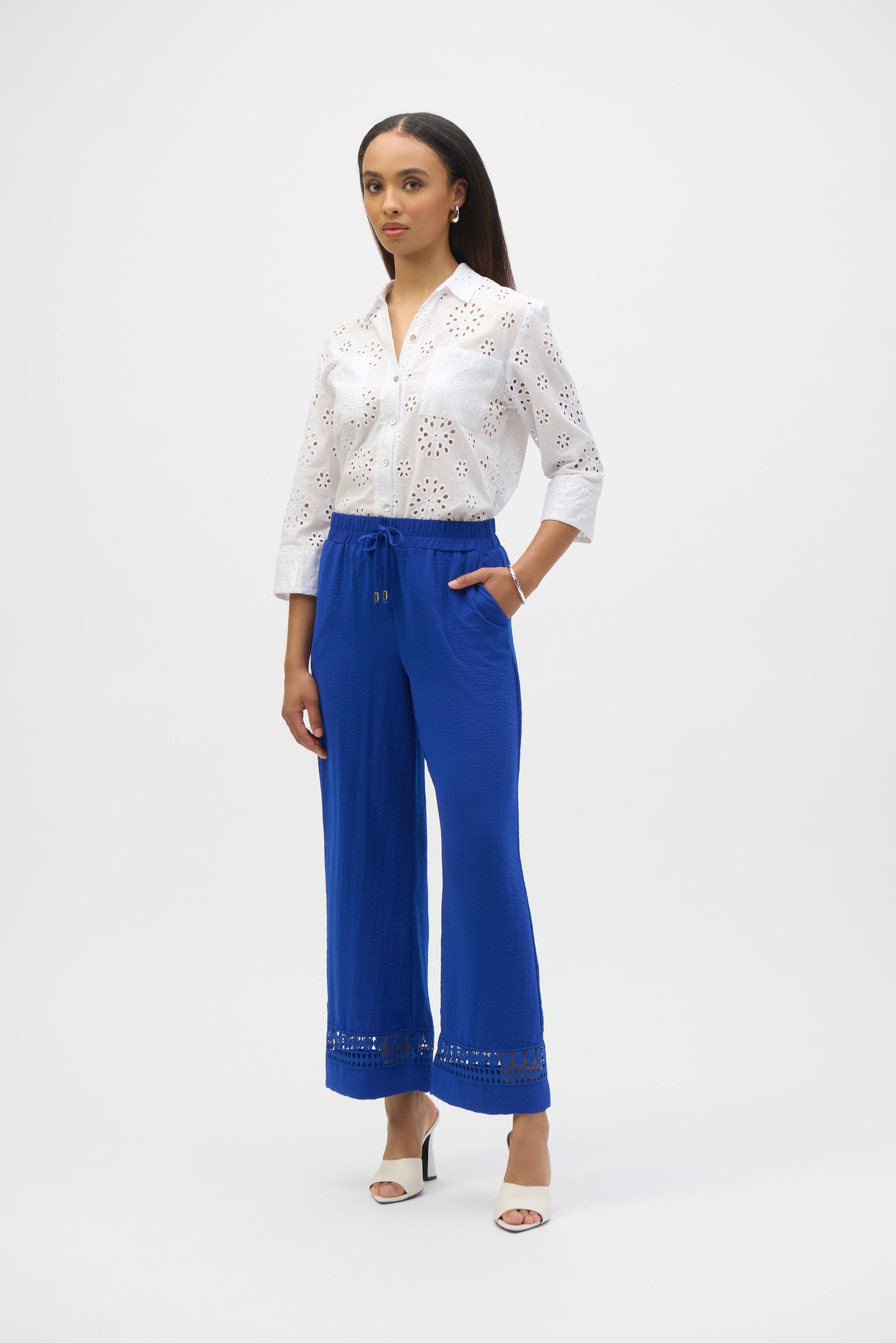 Gauze Wide-Leg Pants With Guipure Trim Joseph Ribkoff