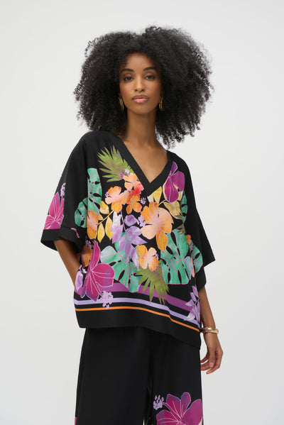 Woven Floral Print Boxy Top Joseph Ribkoff