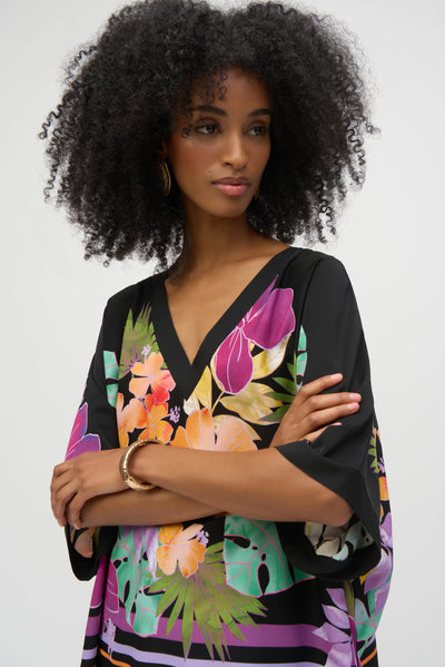 Woven Floral Print Boxy Top Joseph Ribkoff