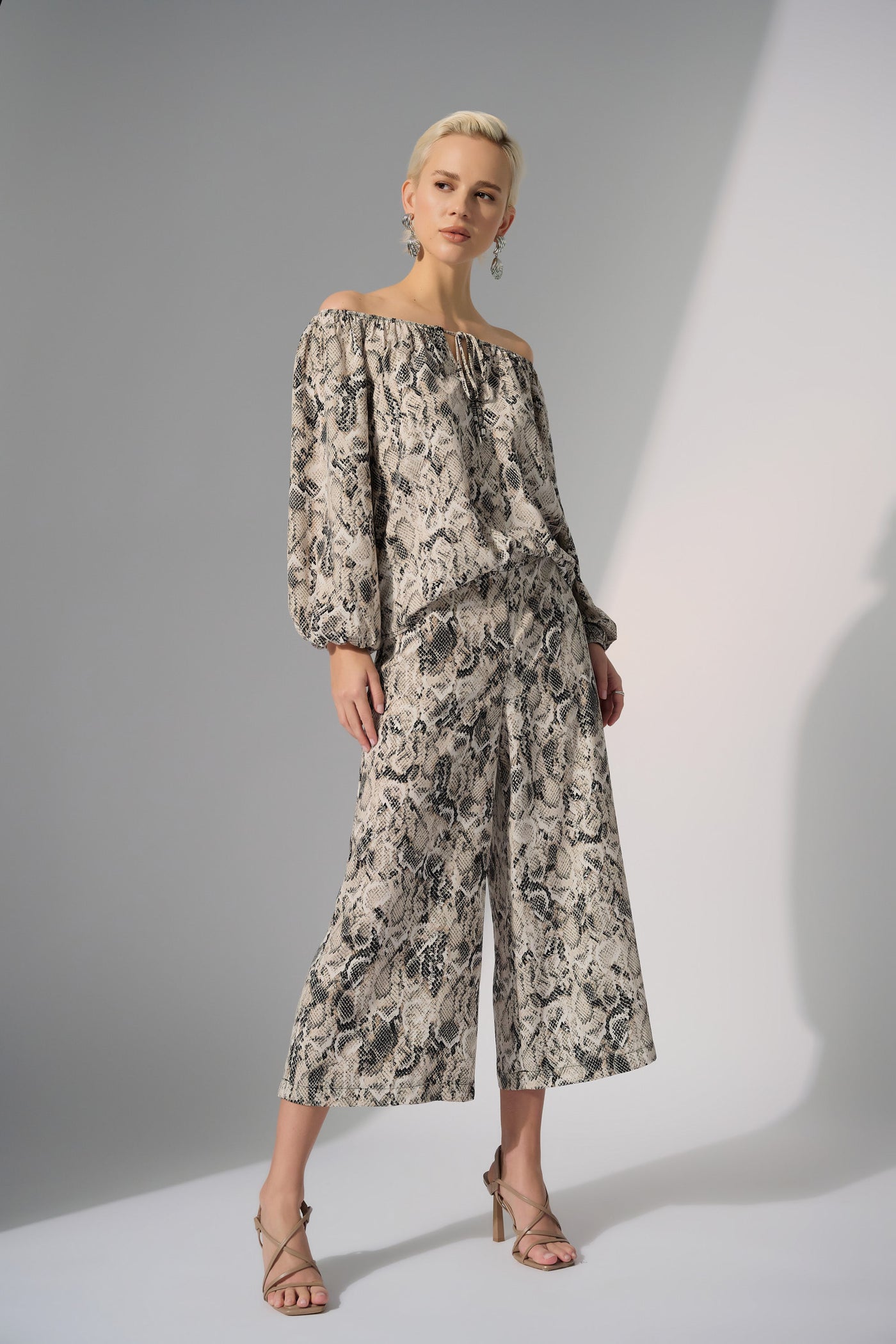 Woven Gauze Python Print Pull-On Culotte Pants Joseph Ribkoff