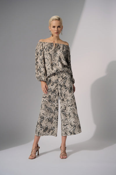 Woven Gauze Python Print Flared Top Joseph Ribkoff