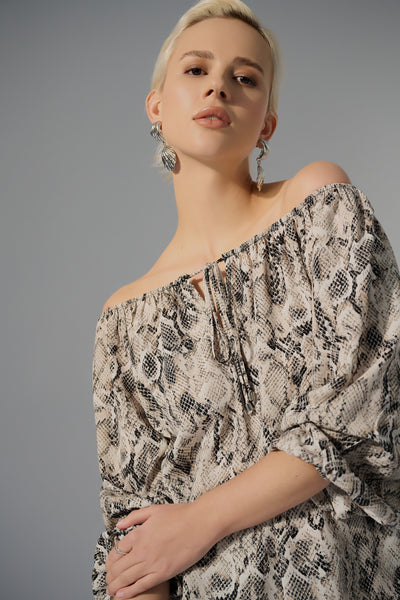 Woven Gauze Python Print Flared Top Joseph Ribkoff