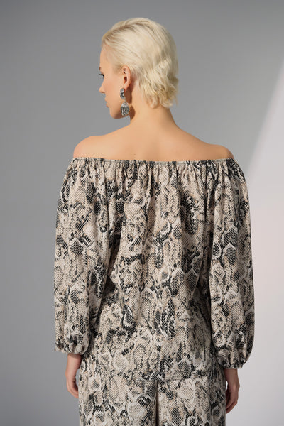 Woven Gauze Python Print Flared Top Joseph Ribkoff