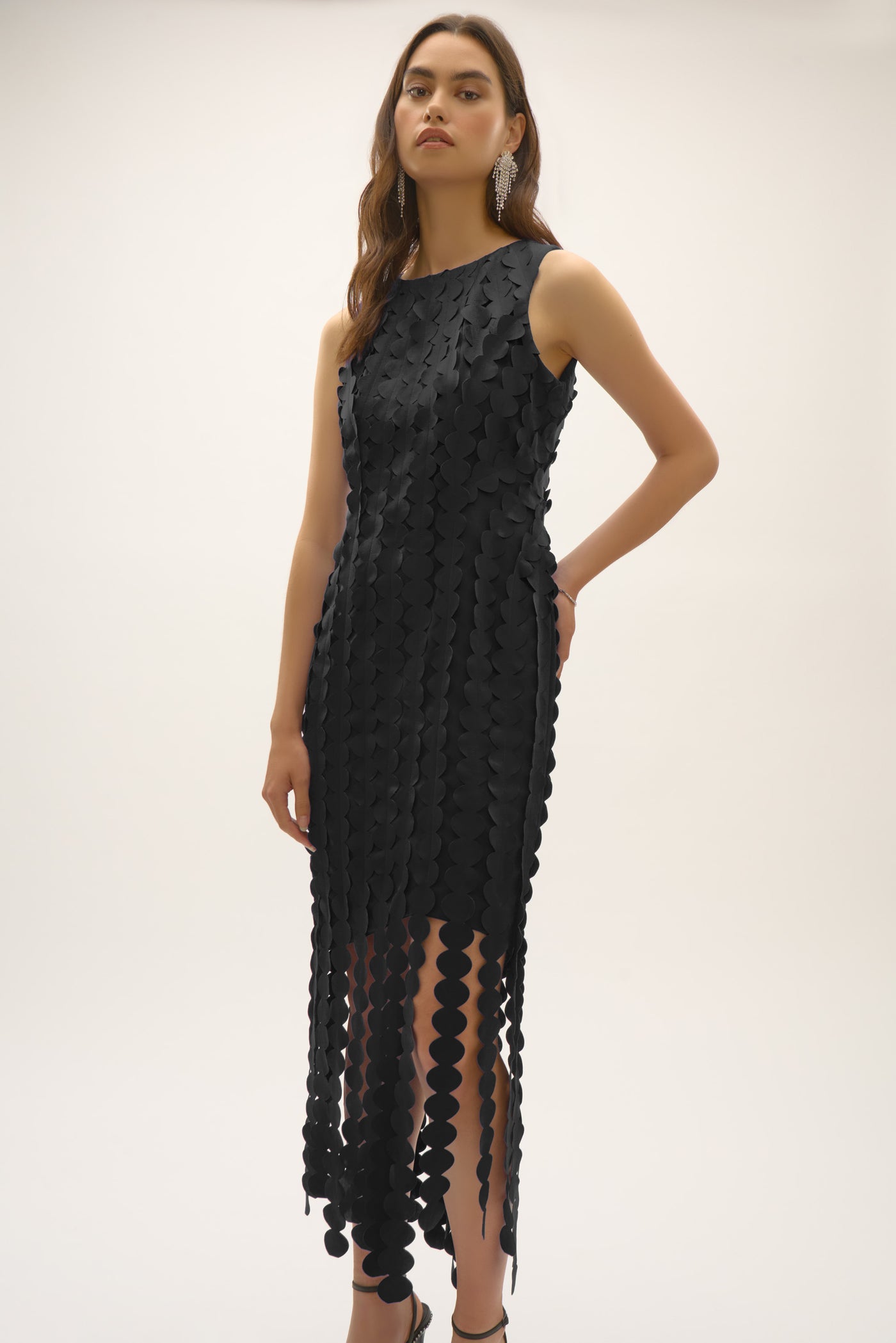 Signature Scuba Knit Sheath Dress with Circle Fringes Joseph Ribkoff
