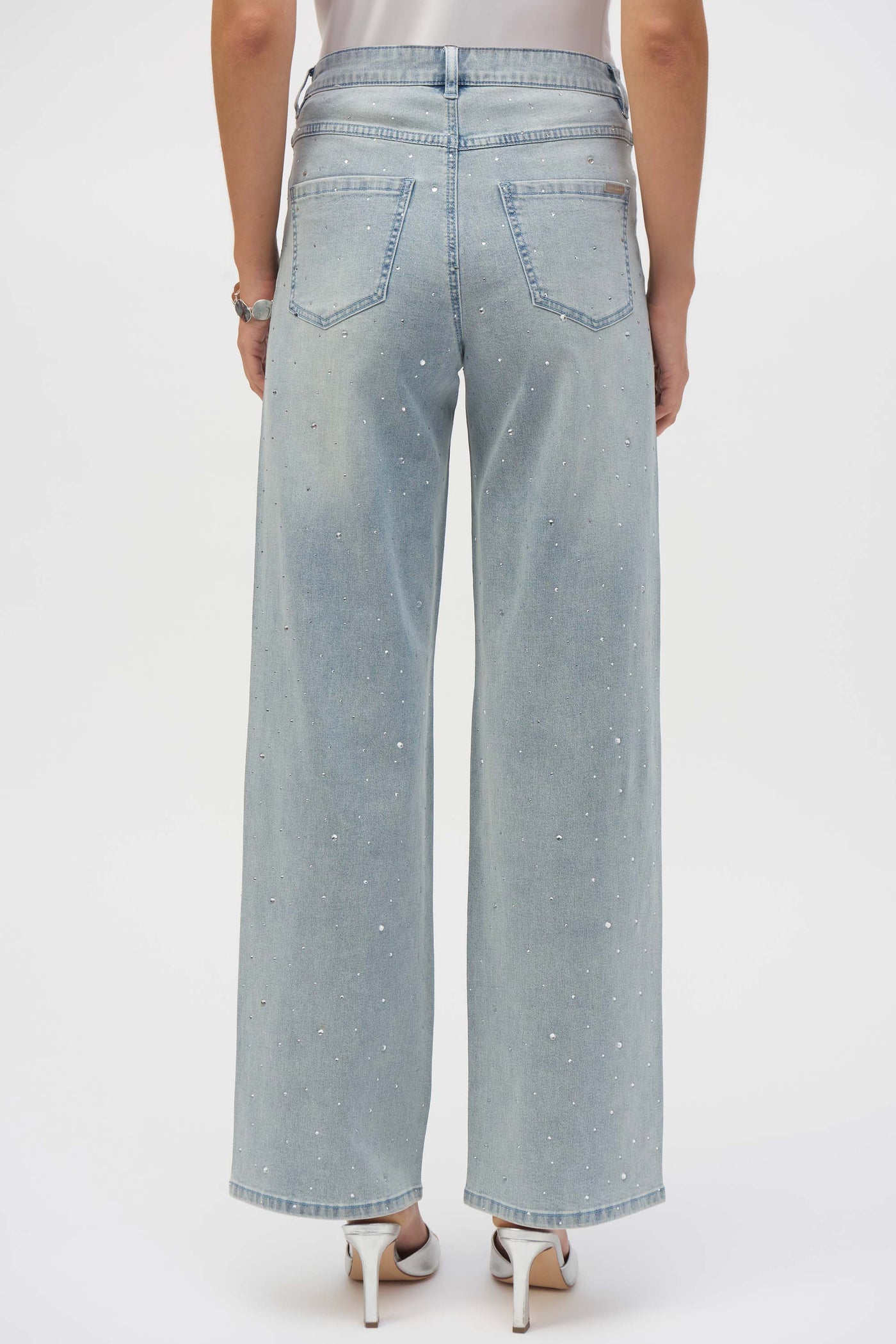 Classic Wide Leg Stretch Jeans with Crystals